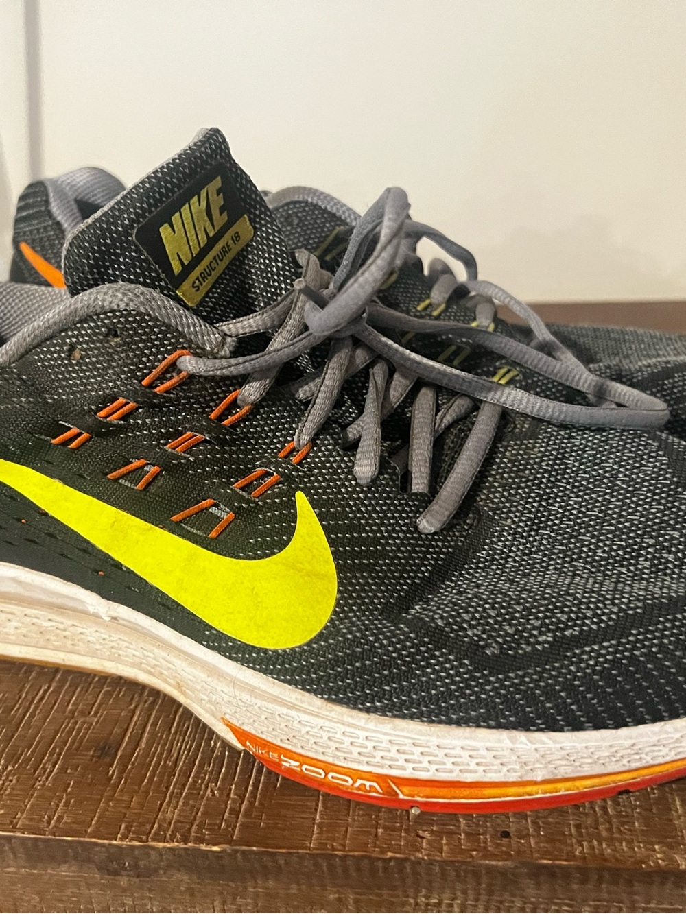 Nike Men’s Athletic Shoes - Black with Yellow Swoosh and Orange Accents